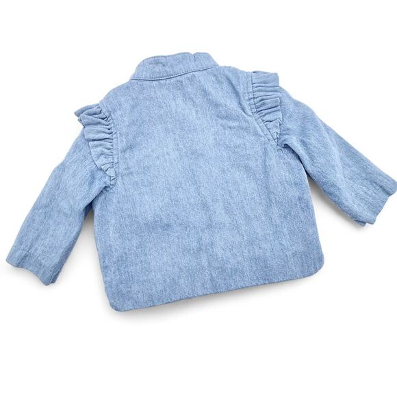 Disney Baby Quilted Denim Bomber Jacket Minnie Mouse Buttons 3D Blue Ruffle 3-6M - Picture 3 of 10